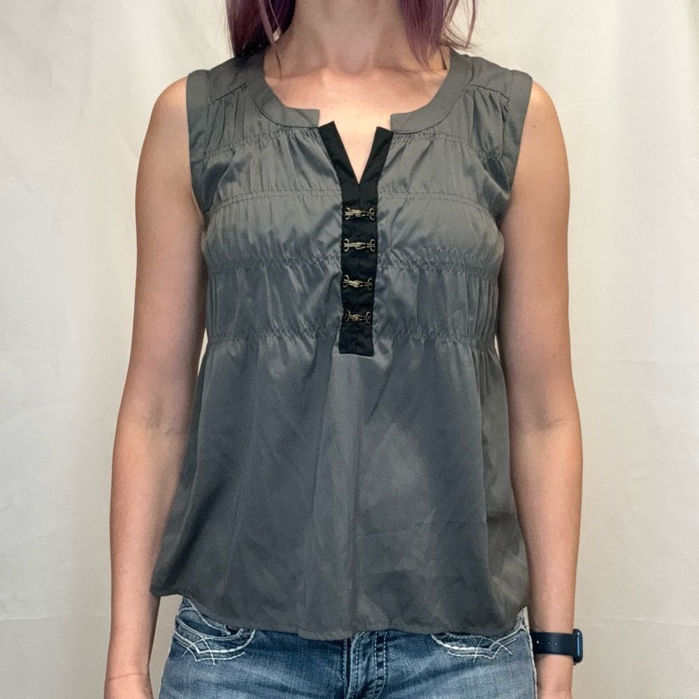 Women's Converse One Star Sleeveless Blouse S Gunmetal Grey Boho Top